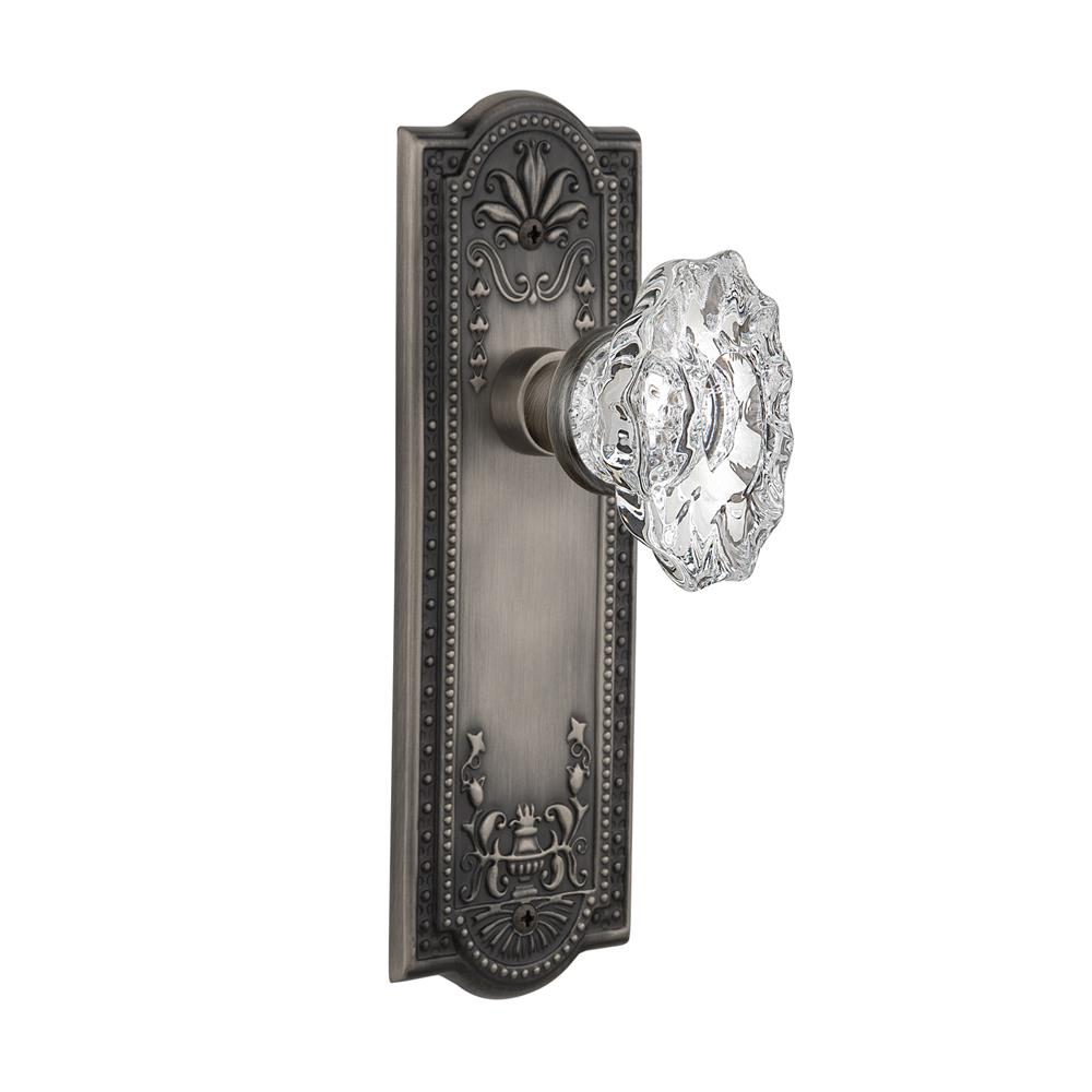 Nostalgic Warehouse MEACHA Full Passage Set Without Keyhole Meadows Plate with Chateau Knob in Antique Pewter